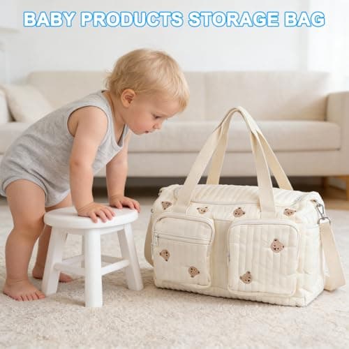 Large Capacity Baby Changing Bag - Multi Functional Nursery Storage Baskets, Cotton Changing Bag for Pram, Baby Changing Diaper Tote, Nappy Bag for Travel, Hospital Birth & Pram Accessories — view 4