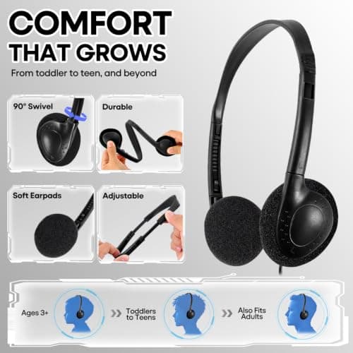 XOSDA USB C Headphones Bulk 20 Pack for Classroom School Kids Students, On-Ear Wired Type C Headset for Children Travel Testing Compatible with Tablet Smartphones (Black) — view 3