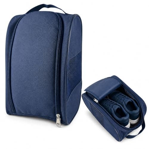 Navy Blue Durable Water-Resistant Shoe Bag for Travel and Gym - Spacious Boot Carrier with Breathable Mesh Panel, Sturdy Carry Handle & Full-Length Zipper for Sports Footwear Storage & Organisation