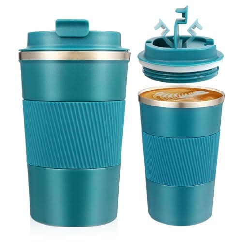 Senshuomy Travel Mug, Insulated Coffee Cup with Leakproof Lid, Reusable Coffee Cups Travel Cup, Stainless Steel thermaol Mug for Hot Cold Drinks (Blue 380ml)