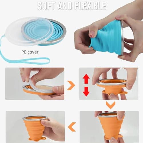 ddLUCK Silicone Foldable Cup, Travel Camping Mug with Plastic Sealing Lid — view 4