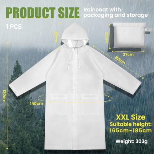 Yixker EVA Adults Rain Poncho, Portable Waterproof Poncho, with 2 Storage Bag&Reusable raincoat with Hoods for Camping,Fishing, Hiking Travel, Amusement Parks, Festival(White) — view 3