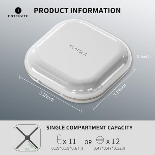ONTERATE Small Pill Case, Travel Pill Box with 4 Compartments, White Grey — view 6