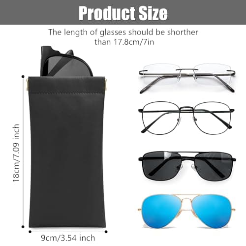Etercycle Soft Eyeglass Case, 2 Pcs Travel Sunglass Cases Portable Squeeze Top Leather Glasses Bag for Women Men(Black, Brown) — view 2