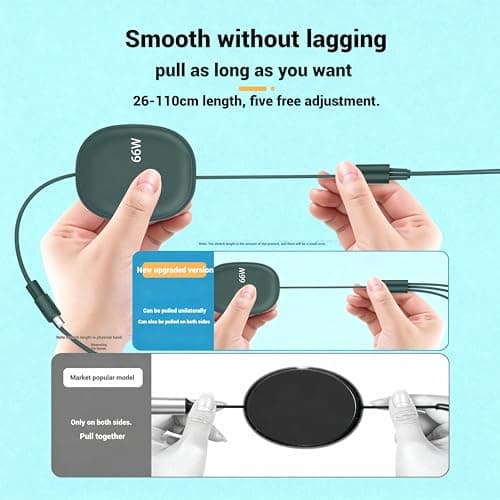 Multi Charger Cable, 66W PD 3 in 1 Retractable Charging Cable Fast Charge with iP/Micro/Type C Port, Multiple USB Cables for Phone Samsung Galaxy Huawei Xiaomi Laptop Tablet PS5 Android -1.2M — view 6
