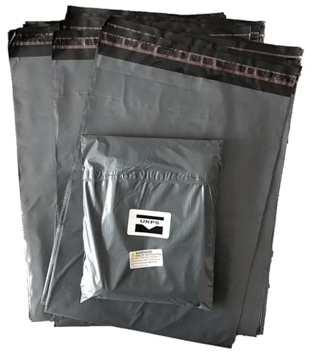 UKPS 10 Grey Colour Plastic Polythene Peel + Seal Mailing Postal Bags Large Size 12 x 16" / 305x405mm Self Seal Packing Packaging Postage Mail Sacks Mailers — view 2