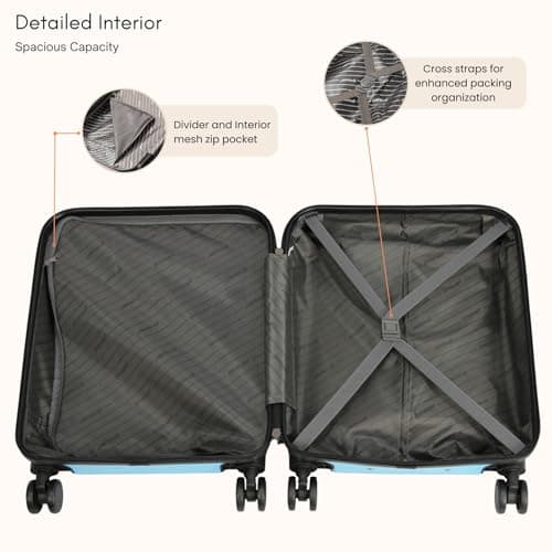 Rocklands London Lightweight 4 Wheel Hard Shell PC Luggage Suitcase Ryanair Cabin Travel Bag 55x40x20 cm - PC30 (Sky Blue) — view 5