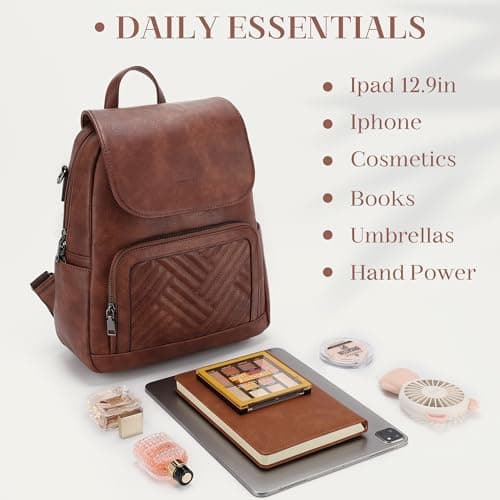 VASCHY Women Backpack, Vegan Leather Backpack for Travel/Work/School Brown — view 4