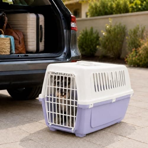 URBNLIVING Plastic Pet Carrier Dog Cat Travel Crate (Purple-Medium) — view 3