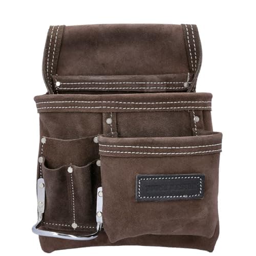 TOUGH MASTER Tool Belt Pouch, 3 Multi Pockets Suede Leather Nail Work, DIY Organiser for Builders, Carpenters, Gardeners, Electricians, Brown, 25 X 29cm, TM-318SP (With 1.4 M Leather Belt) — view 2