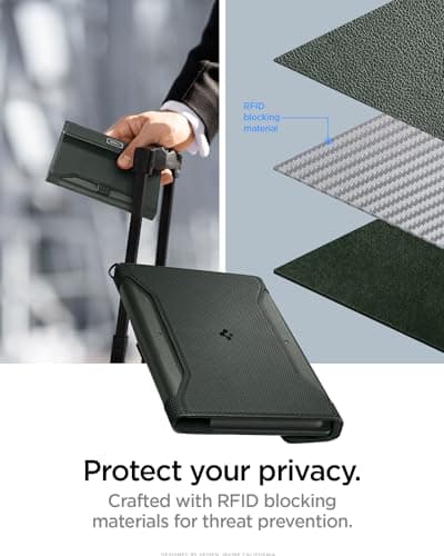 Spigen Passport Card Cover Holder Passport Wallet Travel Documents Organizer Protector Passport Holder Travel Accessories with RFID Blocking Technology SIM Card Pin Included - Military Green — view 4