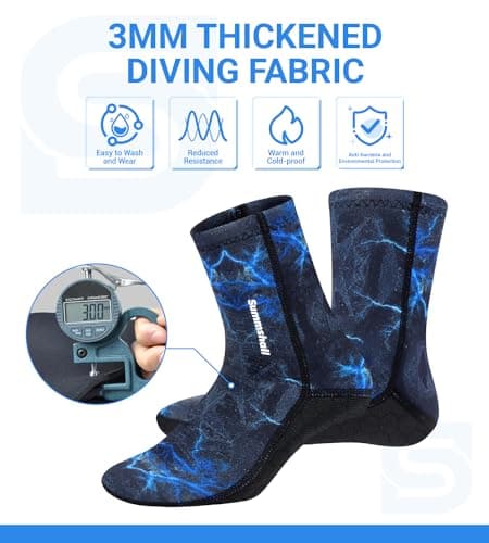 Summshall Neoprene Socks, 3mm Wetsuit Socks Thermal Diving Socks for Men Women, Blue, L/UK7-8.5/EUR41-42 — view 4
