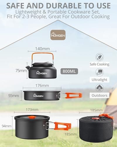 HOMGEN Aluminium Camping Cooking Set with Folding Cutlery for 2-3 People — view 2