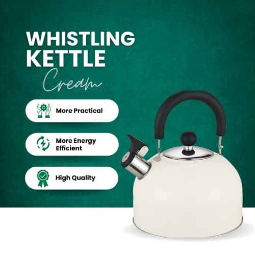 Premium Stainless Steel Whistling Kettle | 10 Colors | Stove top | Non-Drip Pouring Spout | Cool Touch Handle | Whistling Spout | 2.5L Capacity (Cream) — view 2