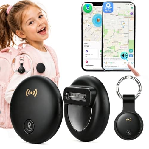 Kids GPS Tracker (Compatible with iOS & Android),No Monthly Fee Anti-Lost Tracker Mini for Children,Tracking Device with Pin Clip for Backpack Strap Holder, Clothing, School Bag-Black