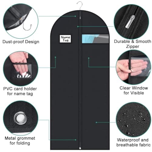 4 Pack Garment Bags Dustproof Garment Covers with Clear Window and Pocket Foldable Clothes Covers with Zip Waterproof Hanging Storage Bags for Suits Shirts Dresses Coats (60X152CM) — view 4