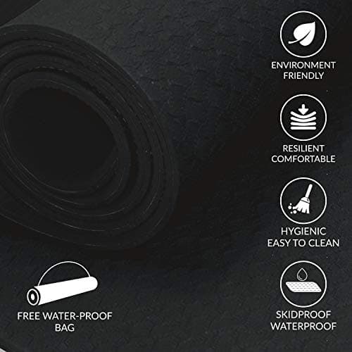 ComFyMat Yoga Mat – Non-Slip Premium TPE Eco-Friendly Workout Mat for Pilates, Meditation – Black/Black (183cm x 61cm x 6mm) with Bonus Waterproof Carry Bag — view 6