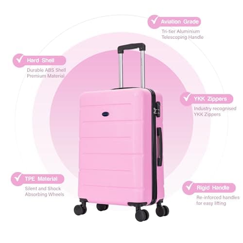 Aerostar 20” Lightweight Small Hard Suitcase Cabin Hand Luggage 4 Spinner Wheels Carry On 55x35x20 | Accepted on All Airlines easyjet, RyanAir, British Airways, Emirates & More (Pink, 35 Litre) — view 2