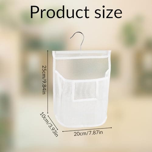 Bojueshaw Hanging Mesh Shower Bag with Hook,Reusable Laundry Clothespin Holder,Peg Basket for Washing Line,Bathroom & Travel(White) — view 2