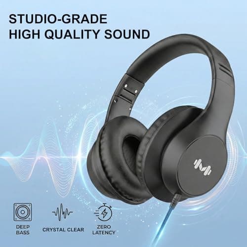 Zollexa Wired Over-Ear Headphones, Mic, 3.5mm Jack, USB-C Adapter, Black — view 4