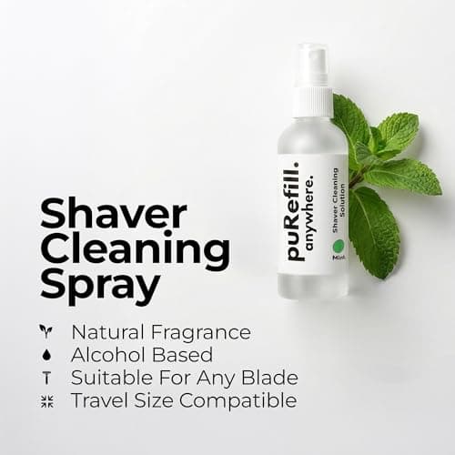 puRefill 100ml Shaver Cleaning Solution - Cleaning Spray for Braun, Philips, Panasonic Electric Shavers Razors Head Blades Beard Hair Trimmers Scissors, Mint Fragrance — view 3