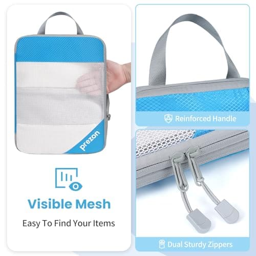 Prezon Versatile 6-Set Compression Hollow Packing Cubes, Full Open Visible Design, Space-Saving and Lightweight, Customized Cationic Material, Portable and Durable Luggage Organizer, Blue — view 4