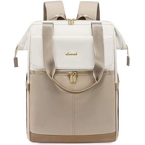 LOVEVOOK 17.3 inch Laptop Rucksack Bag for Ladies, Backpack Womens, Daypacks for Office Teacher Nurse, Fashion School Bags with USB Port for Work University Travel Business, Beige-Khaki