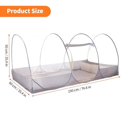 RNPKZ Foldable Mosquito Net, Ultra Light Pop Up Mosquito Net, Family Mosquitos Nets Bed, Single Bed MosquitoNet with Zip, Easy Setup Fine Mesh Fly Nets Tent for Home, Dorm, Camping, Travel and Outdoor — view 2