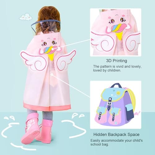 Hovkib Kids Raincoat Toddler Rain Poncho Girls Boys Waterproof Rain Jacket Lightweight Rain Cover for 2-9 Years — view 3