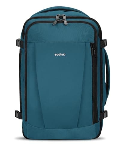 ECOHUB Ryanair Cabin Bag 40x20x25 Underseat Travel Bag 9 Pockets Hand Luggage Backpack Recycled PET Eco Friendly Rucksack for Women & Men Carry on Bag with USB Port, 20L,Blue Green