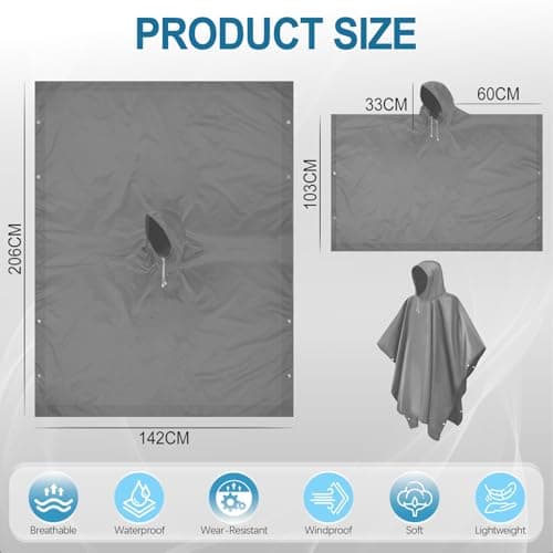 DDhayyp Poncho Waterproof Adult, Portable EVA Raincoat, Rain Ponchos Waterproof with Hoods, Reusable Rain Resistant Poncho for Camping, Emergency Situations, Travel (Grey) — view 6