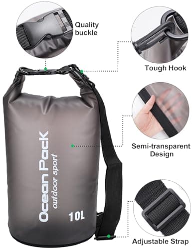 Henrycares Waterproof Dry Bag 20L 10L 5L, Sack with Long Adjustable Shoulder Strap, for Traval, Camping, Hiking, Swimming, Boating, Fishing (Black, 10L) — view 5