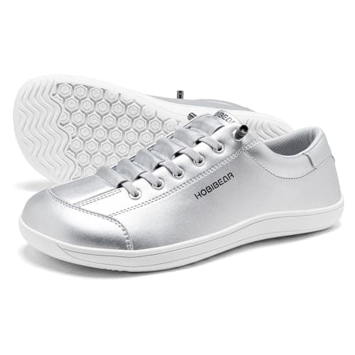HOBIBEAR Womens Mens Wide Minimalist Barefoot Fashion Trainers Zero Drop Shoes Silver — view 2