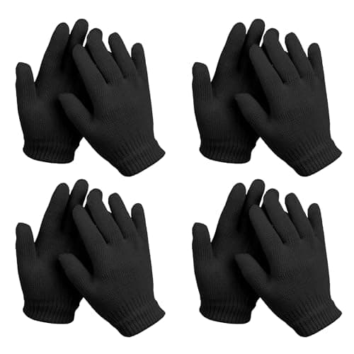 4,8,12 Pairs Adults Winter Magic Gloves, Men & Women Thermal Soft Cozy Warm Stretch Knit Gloves for Cold Weather Running & Cycling Outdoor Wear For UK Freezing Conditions Unisex (Pack Of 4 - Black)