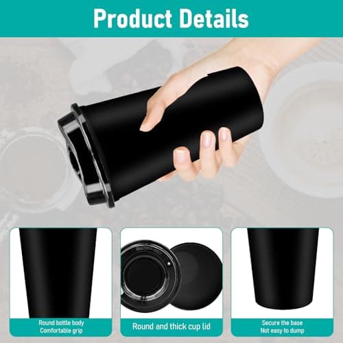 YFNVH 15 Pack Black Reusable Coffee Cups with Lids, 450 ml Plastic Tumblers — view 3