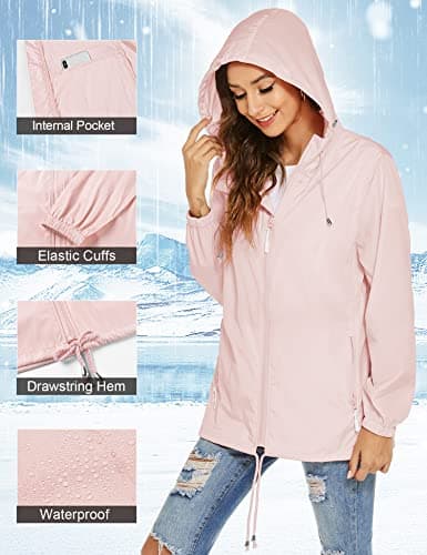 Rapbin Women's Raincoats Waterproof Thin Packable Rain Jacket Trench Coat — view 5
