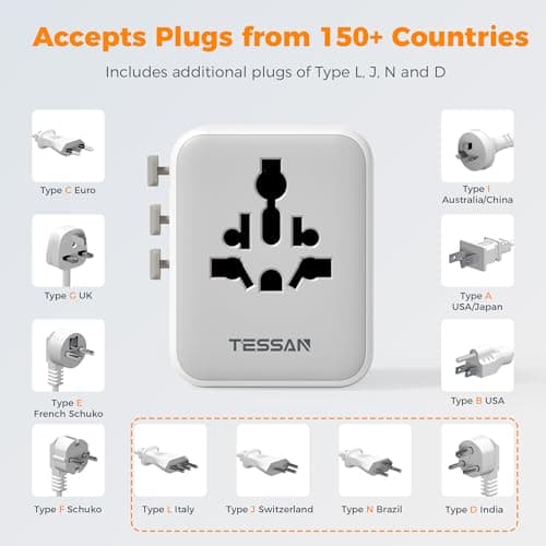TESSAN Universal Travel Adapter Worldwide with 2 USB C and 2 USB A Ports — view 6