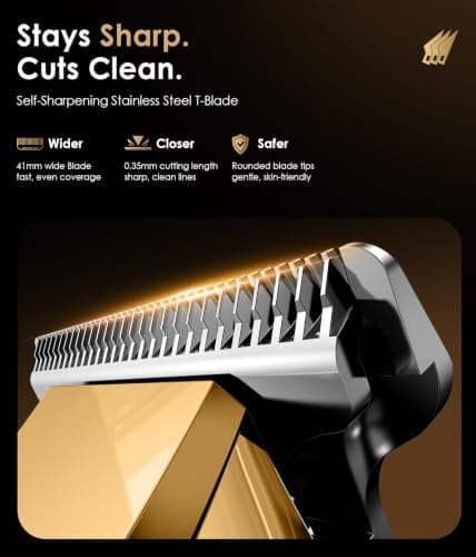 Beard Trimmer Men, Hair Clippers, T Blade, Cordless, Rechargeable, Gold — view 3