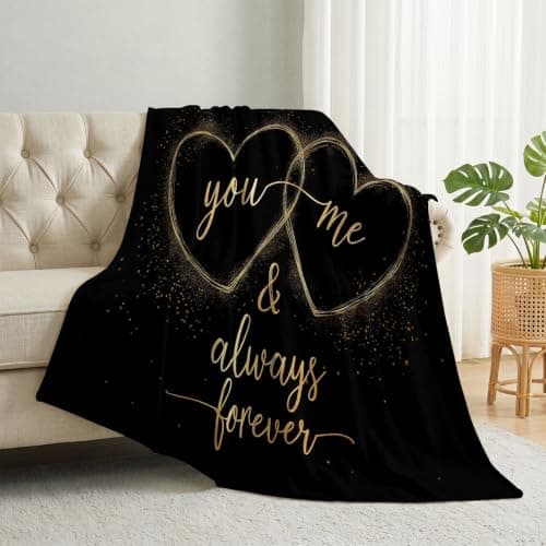 Heart Sparkles Warm Printed Blanket, Minimalist Modern Ultra-Soft Fleece Flannel Throw Blanket for Children Adults, Black Gold Lightweight Blankets for Couch Sofa Bed Office, 100 x 130 cm