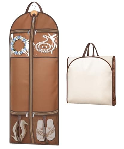 MISSLO 65" Dress Bag Carrier for Women with 4 Large Pockets Long Garment Bags for Travel Heavy Duty Wedding Dress Covers for Hanging Clothes, Suits, Coats, Beige