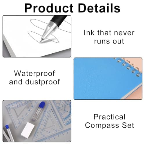 42PCS Back to School Stationery Sets, School Supplies Kit with Pencil Case, Notebook, Eraser, Sticky Notes, Pencil Sharpener, Compass Set, Highlighters, Pencils, Angle Ruler, Fountain Pens,Signing Pen — view 3