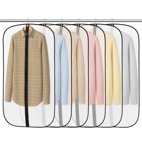 6 Pack Garment Bags, PEVA Translucent Clothes Covers, Suit Bag 40in
