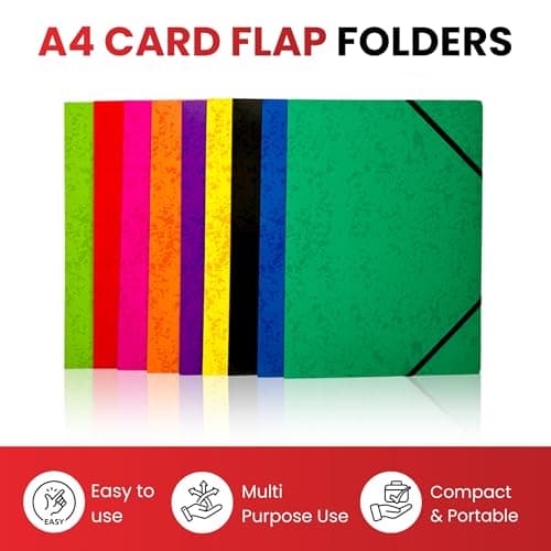 Pack of 12 A4 Assorted Colour Card 3 Flap Folders with Elastic Closure — view 2