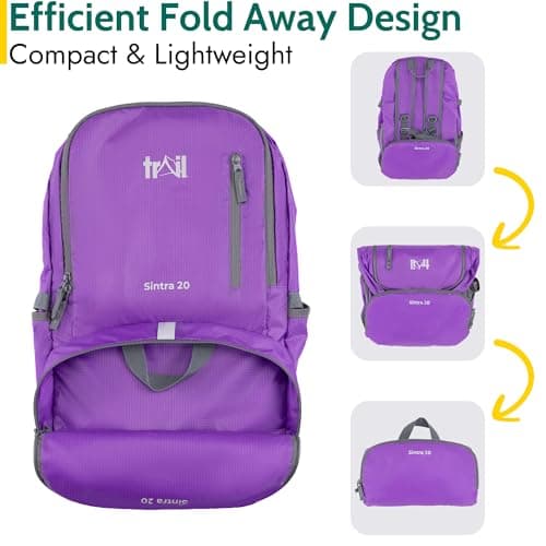Trail Foldable Backpack, Lightweight Packable Rucksack, 20L, Purple — view 4