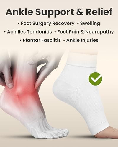 KEMFORD Ankle Support Compression Sleeve – Plantar Fasciitis & Achilles Tendonitis Relief Stockings for Foot Pain & Swelling – 1 Pair, White, L — view 5