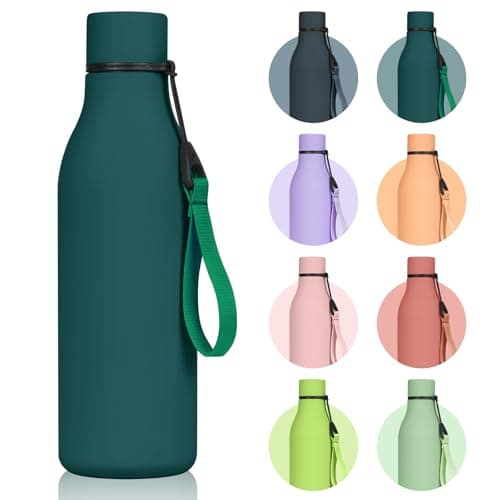 flintronic 550ml Water Bottles with Strap,Double Wall Vacuum Insulated Water Bottles Keeps Drinks Cold 24 Hrs/Hot 12 Hrs|Leak Proof|BPA Free,Stainless Steel Water Bottles for Gym,Hiking-Forest Green