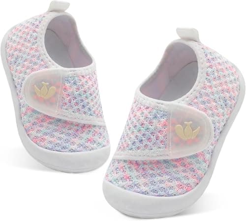JIASUQI Baby Shoes Breathable Baby First Walking Shoes Wide Infant Sneakers Lightweight Barefoot Toddler Shoes(Colorful 128,12-18Months)
