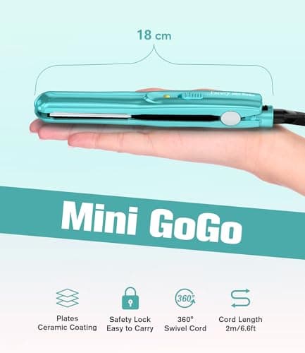 Farery Mini Hair Straightener for Short Hair, Small Straighteners Travel Straighteners and Ceramic Plate, Quick and Easy Hair Styling, Dual Voltage, Pouch Included, Blue — view 2