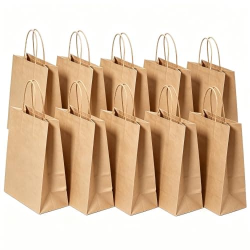 SHUBEIEUMI 10Pcs Kraft Paper Bags with Handles-Brown