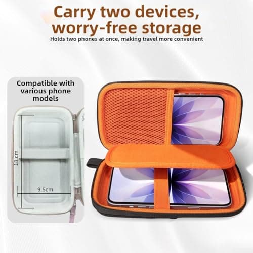 Shockproof Hard-Shell Phone Storage Bag for Two Smartphones, EVA Protective Case with Soft Lining, Water and Dust Resistant Travel Organizer Pouch for Mobile Devices, Black(Black) — view 3